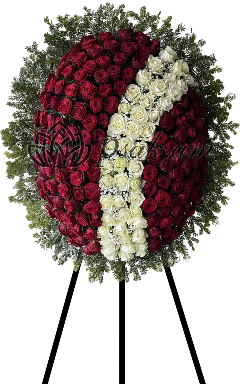 Red funeral wreath traversed with white roses